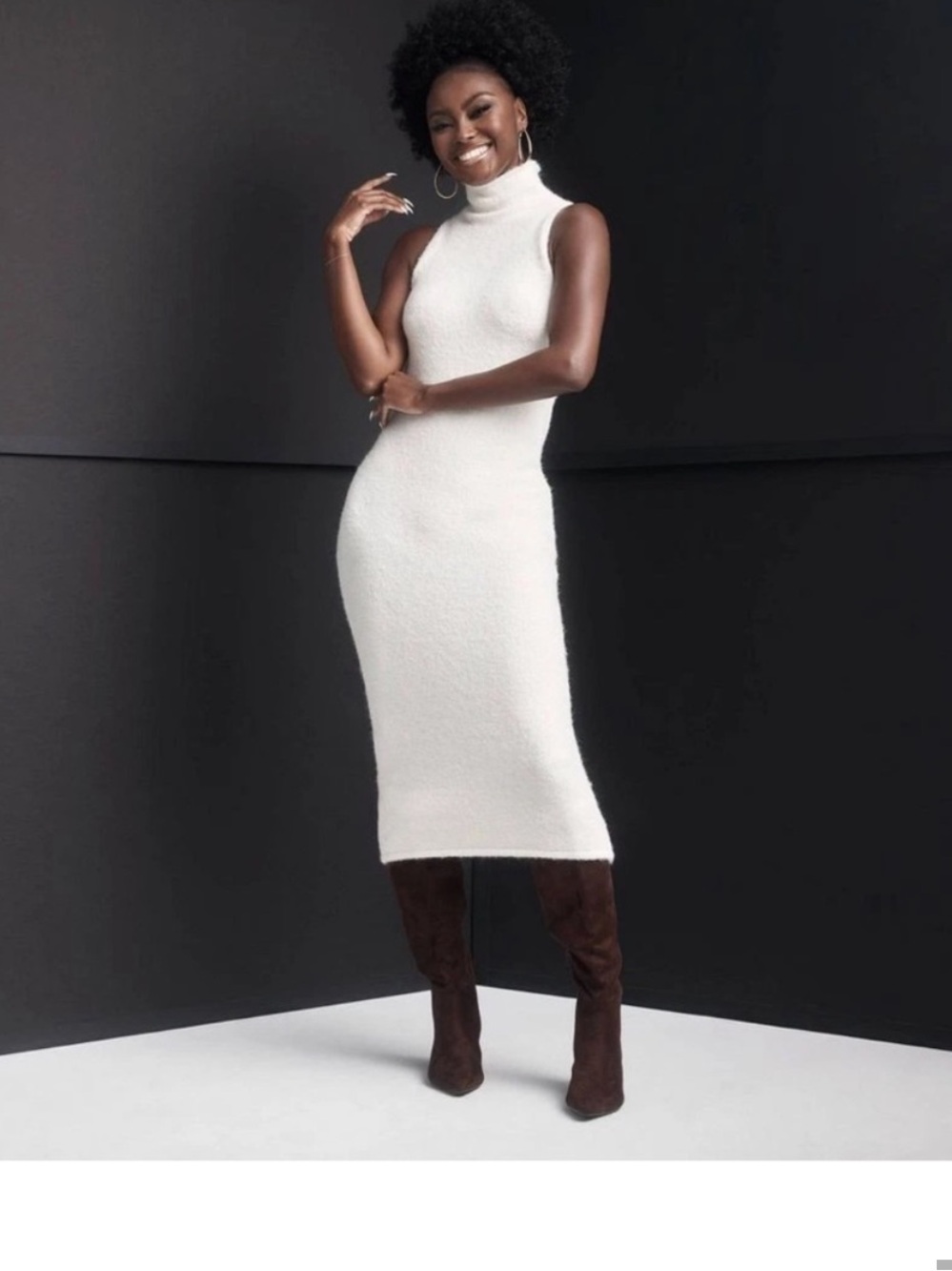 Future Collective Sleeveless Turtleneck Sweater Midi Dress in off white ivory